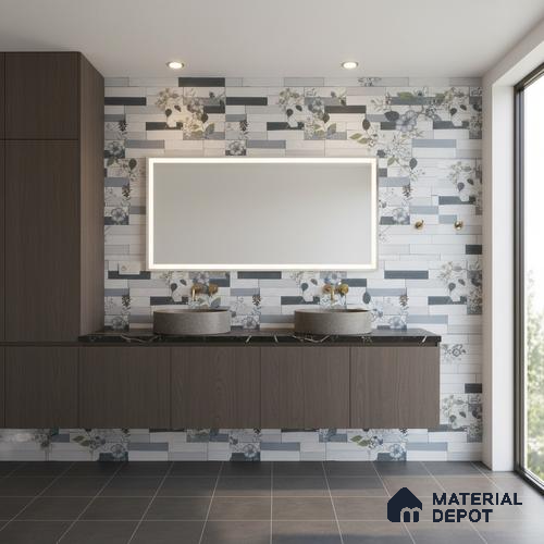 Faux Subway Wall Tile TL 05382 Miraq Stack Floral White 2 ft x 1 ft Ceramic Matte Finish - 8 mm | Suitable For Kitchen, Bathroom Walls and Backsplashes | Please Expect a Slight Variation of Pattern