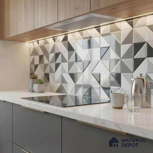 Kitchen Wall Tile TL 05404 Bistro Abstract White Highlighter 2 ft x 1 ft Ceramic Glossy Finish - 9 mm | Suitable For Kitchen, Bathroom Walls and Backsplashes