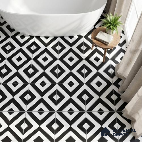 Moroccan Floor & Wall Tile TL 05438 Morissa Monochrome Box 1 ft x 1 ft Ceramic Matte Finish - 7.5 mm | Suitable for Bathroom, Kitchen, Balcony | Please Expect a Slight Variation of Pattern