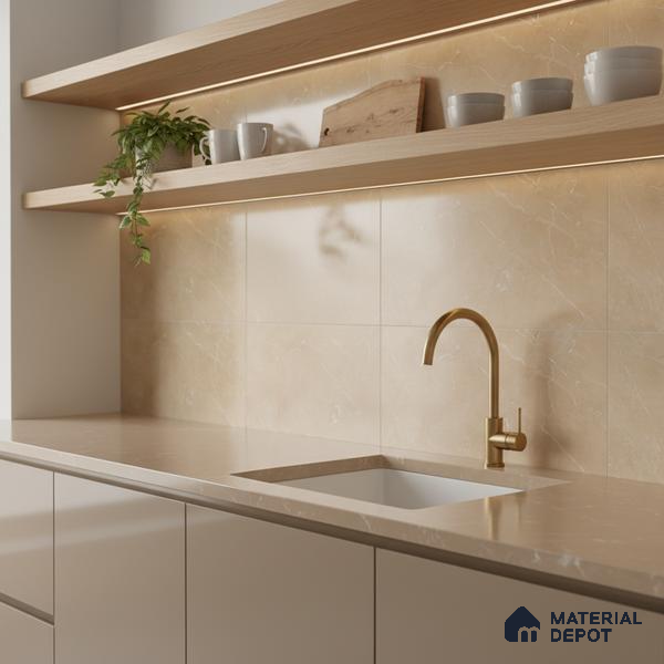 Marble Wall Tile TL 05471 C Lustra Mesa Beige 2 ft x 1 ft Ceramic Satin Finish - 9 mm | Suitable for Bathroom, Kitchen