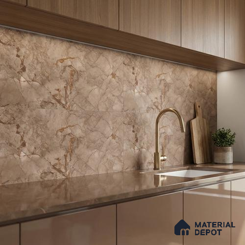 Marble Wall Tile TL 05477 C Lustra Manila Almond 2 ft x 1 ft Ceramic Satin Finish - 9 mm | Suitable for Bathroom, Kitchen