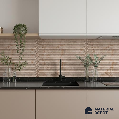 Marble Wall Tile TL 05477 D Lustra Manila Almond Decor 2 ft x 1 ft Ceramic Satin Finish - 9 mm | Suitable for Bathroom, Kitchen