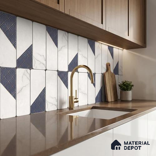 Marble Wall Tile TL 05480 B Lustra Sahara Bianco Decor 2 ft x 1 ft Ceramic Satin Finish - 9 mm | Suitable for Bathroom, Kitchen