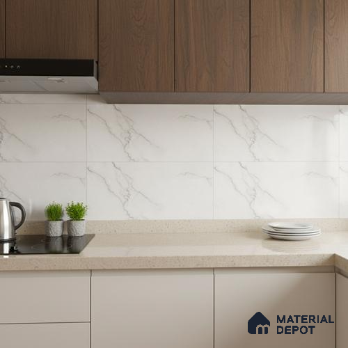 Marble Wall Tile TL 05480 Lustra Sahara Bianco 2 ft x 1 ft Ceramic Satin Finish - 9 mm | Suitable for Bathroom, Kitchen