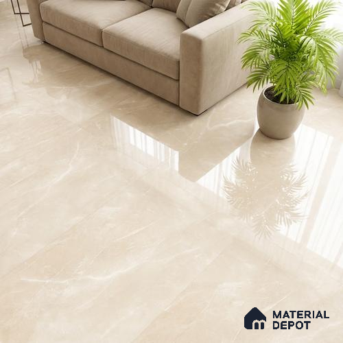 Marble Wall & Floor Tile TL 05529 B Luxe Crema 2 ft x 4 ft Vitrified Glossy Finish - 9 mm | 5 Random Design | Suitable for Living Room, Bedroom, Bathroom, Kitchen