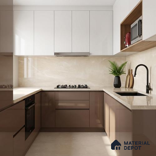 Marble Wall & Floor Tile TL 05529 B Luxe Crema 2 ft x 4 ft Vitrified Glossy Finish - 9 mm | 5 Random Design | Suitable for Living Room, Bedroom, Bathroom, Kitchen