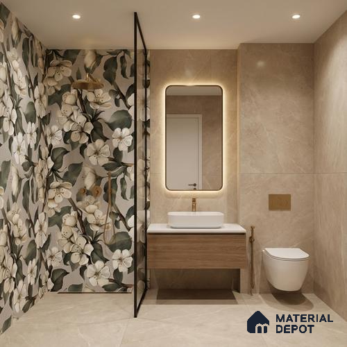 Floral Wall Tile TL 05547 Prestige Leaf Grey Decor 2 ft x 4 ft Vitrified Matte Finish - 9 mm | Suitable for Living Room, Bedroom, Bathroom