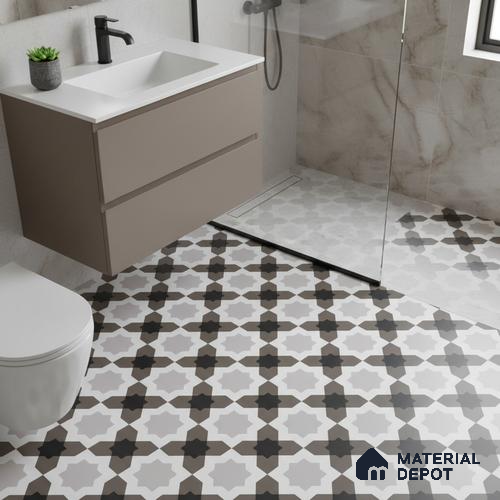 Multifired Moroccan Floor & Wall Tile TL 05697 Zellige Star Taupe 1 ft x 1 ft Vitrified Matte Finish - 9 mm | Suitable for Bathroom, Kitchen & Backsplash