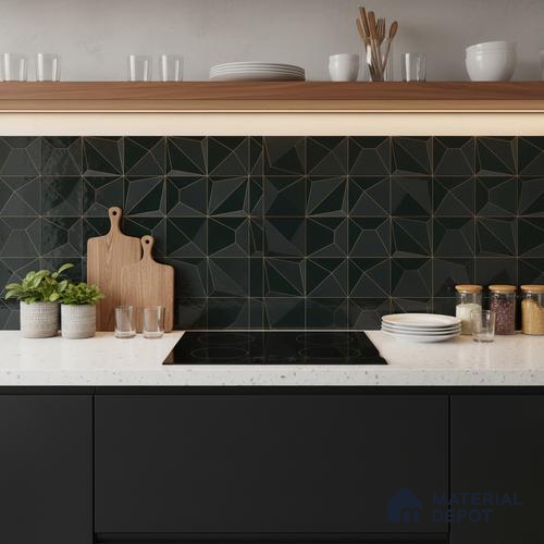 3D Wall Tile TL 05763 C Black Portion 600x300 mm Glossy Finish Tile - 9 mm