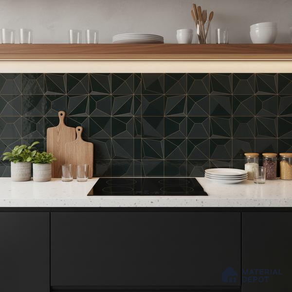 3D Wall Tile TL 05763 C Black Portion 600x300 mm Glossy Finish Tile - 9 mm