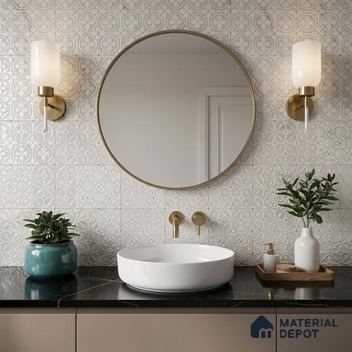 Subway Wall & Floor Handmade Tile TL 05861 B Curved Grid Frost Bloom 148 mm x 148 mm Vitrified - 9 mm | 4 Random Patterns | Suitable For Living Room, Bedroom, Kitchen