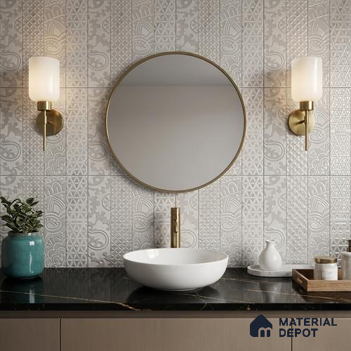 Subway Wall & Floor Handmade Tile TL 05862 B Diamond Mesh Pearl Paisley 297 mm x 72 mm Vitrified - 9 mm | 4 Random Patterns | Suitable For Living Room, Bedroom, Kitchen
