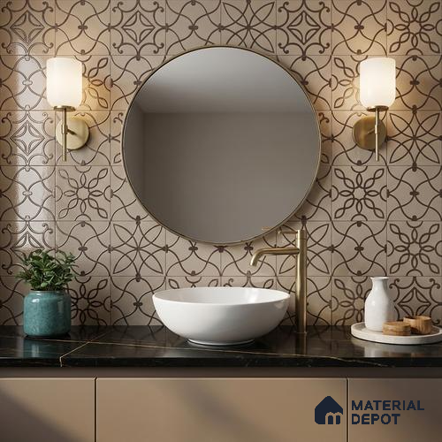 Metallic Wall Handmade Tile TL 05864 B Petal Star Bronze Scroll 96 mm x 96 mm Vitrified - 9 mm | 4 Random Patterns | Suitable For Living Room, Bedroom, Kitchen
