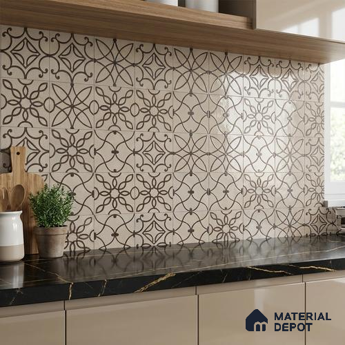 Metallic Wall Handmade Tile TL 05864 B Petal Star Bronze Scroll 96 mm x 96 mm Vitrified - 9 mm | 4 Random Patterns | Suitable For Living Room, Bedroom, Kitchen