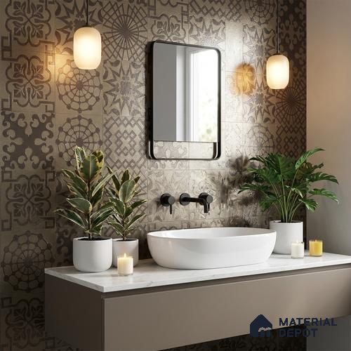 Metallic Wall Handmade Tile TL 05866 L Lattice Squares Antique Charm 148 mm x 148 mm Vitrified - 9 mm | 6 Random Patterns | Suitable For Living Room, Bedroom, Kitchen