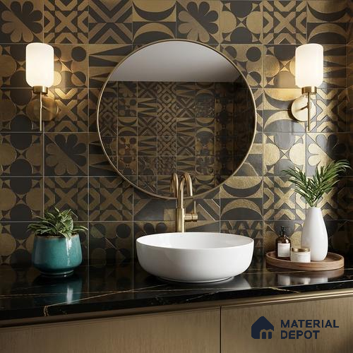 Metallic Wall Handmade Tile TL 05867 B Cross Edge Opulent Metal 96 mm x 96 mm Vitrified - 9 mm | 8 Random Patterns | Suitable For Living Room, Bedroom, Kitchen