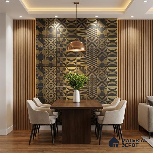 Metallic Wall Handmade Tile TL 05867 D Crescent Split Opulent Metal 96 mm x 96 mm Vitrified - 9 mm | 8 Random Patterns | Suitable For Living Room, Bedroom, Kitchen
