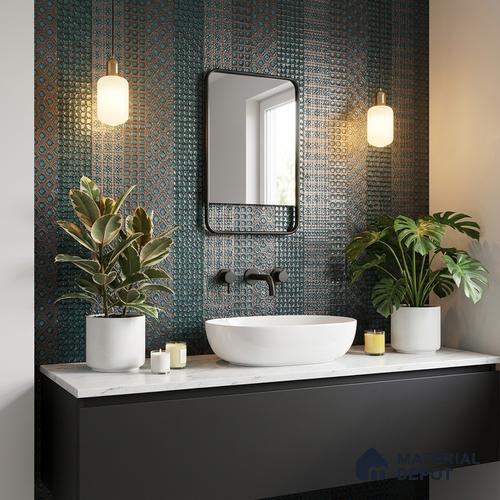 Metallic Wall Handmade Tile TL 05869 Pattern 1 Turquoise Luxe 297 mm x 72 mm Vitrified - 9 mm | 4 Random Patterns | Suitable For Living Room, Bedroom, Kitchen