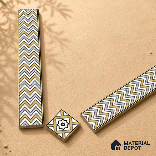 Moroccan Tile Border TL 05912 B Spatial Accent Series 2 x 2 inch Vitrified Matte Finish Center Tile - 9 mm | Suitable for Decorative Highlighter Border