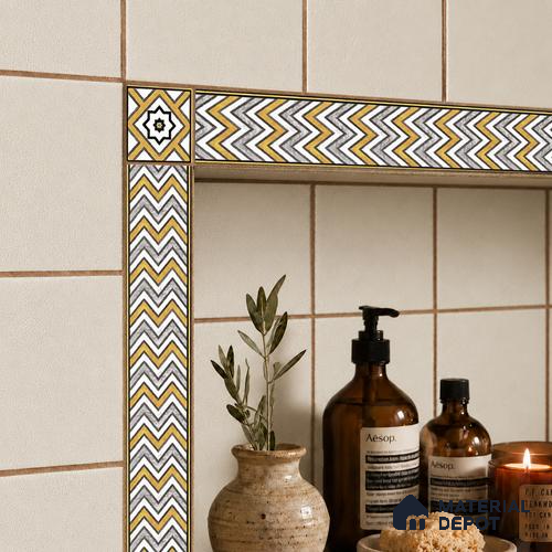 Moroccan Tile Border TL 05912 Spatial Accent Series 1 ft x 2 inch Vitrified Matte Finish Tile Border - 9 mm | Suitable for Decorative Highlighter Border
