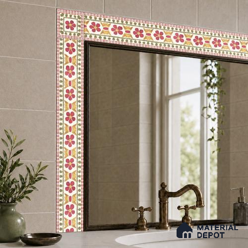 Floral Tile Border TL 05913 B Spatial Accent Series 2 x 2 inch Vitrified Matte Finish Center Tile - 9 mm | Suitable for Decorative Highlighter Border