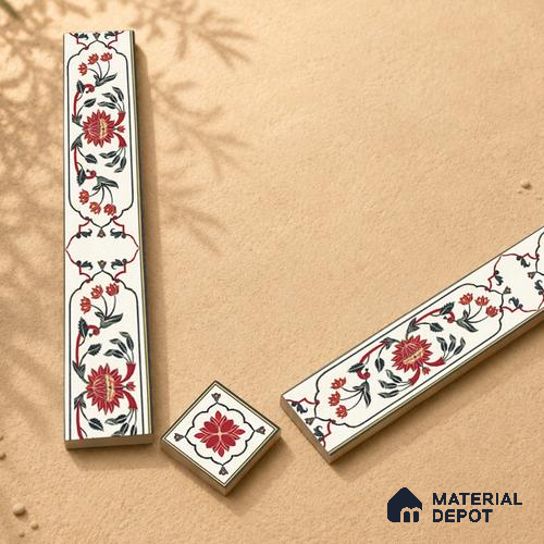 Floral Tile Border TL 05914 B Spatial Accent Series 2 x 2 inch Vitrified Matte Finish Center Tile - 9 mm | Suitable for Decorative Highlighter Border