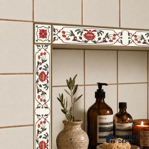 Floral Tile Border TL 05914 Spatial Accent Series 1 ft x 2 inch Vitrified Matte Finish Tile Border - 9 mm | Suitable for Decorative Highlighter Border