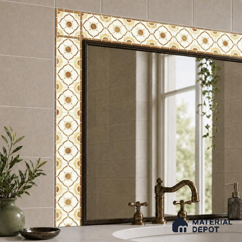 Patterned Tile Border TL 05915 B Spatial Accent Series 2 x 2 inch Vitrified Matte Finish Center Tile - 9 mm | Suitable for Decorative Highlighter Border