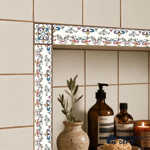 Floral Tile Border TL 05919 B Spatial Accent Series 2 x 2 inch Vitrified Matte Finish Center Tile - 9 mm | Suitable for Decorative Highlighter Border