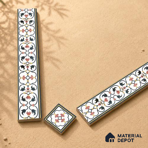 Floral Tile Border TL 05920 B Spatial Accent Series 2 x 2 inch Vitrified Matte Finish Center Tile - 9 mm | Suitable for Decorative Highlighter Border