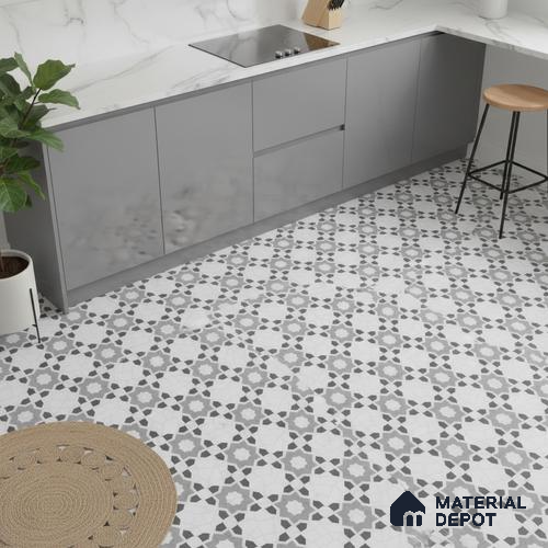 Moroccan Look Floor & Wall Tile TL 06018 Glazed Ice 2 ft x 2 ft Rustic Carving Matte Finish Vitrified Tile - 9 mm | 1 Random Design | Suitable For Living Room, Bedroom, Bathroom, Kitchen & Dining | Please Expect a Slight Variation of Pattern