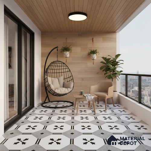 Moroccan Look Floor & Wall Tile TL 06021 Pristine Shimmer 2 ft x 2 ft Rustic Carving Matte Finish Vitrified Tile - 9 mm |  Suitable For Living Room, Bedroom, Bathroom, Kitchen & Dining | Please Expect a Slight Variation of Pattern