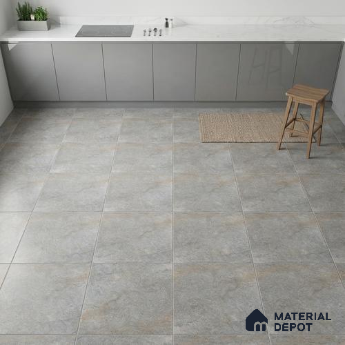 Stone Floor Tile TL 06023 C Evoque Gris 2 ft x 2 ft Anti Skid Tiles Vitrified Matte Slate Punch Finish - 12 mm | 4 Random Design Ideal For Parking, Outdoor, Balcony
