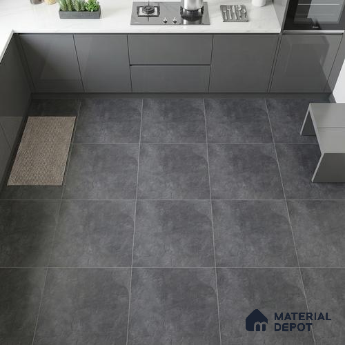 Cement Floor Tile TL 06023 F Spectra Nero 2 ft x 2 ft Vitrified Matte Slate Punch Finish - 12 mm | 6 Random Design | Ideal For Living Room, Bathroom, Restaurants