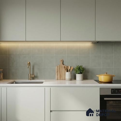 Subway Wall & Floor Tile TL 06047 Doric Sage Plain 200 x 200 mm Vitrified Matte Finish - 9 mm | Ideal For Bathroom, Kitchen | 2 mm Spacer is Mandatory | Please Expect a Slight Variation of Pattern