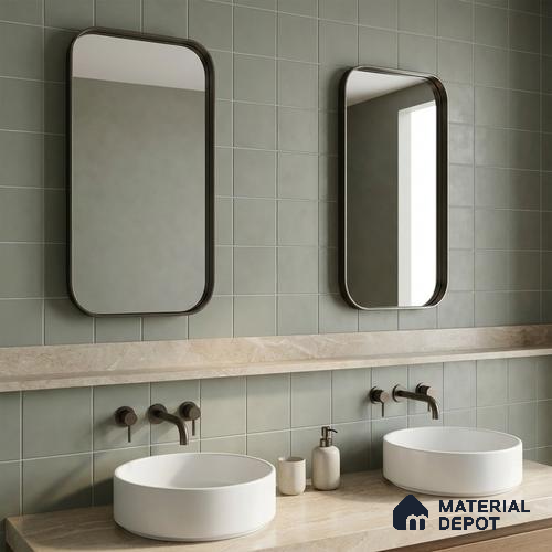 Subway Wall & Floor Tile TL 06047 Doric Sage Plain 200 x 200 mm Vitrified Matte Finish - 9 mm | Ideal For Bathroom, Kitchen | 2 mm Spacer is Mandatory | Please Expect a Slight Variation of Pattern