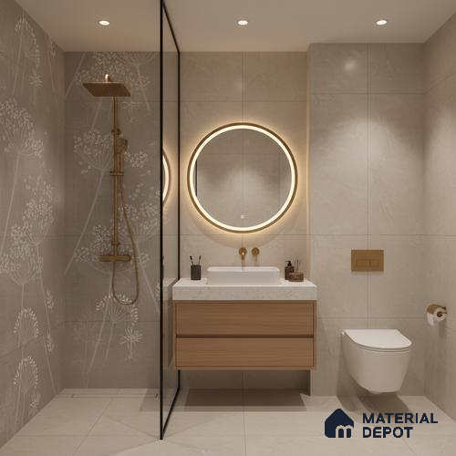 Floral Wall Tile TL 06088 E Concrete Checks Decor 4 ft x 2 ft Vitrified Matte Finish - 9 mm | Suitable For Living Room, Bedroom, Bathroom, Dining
