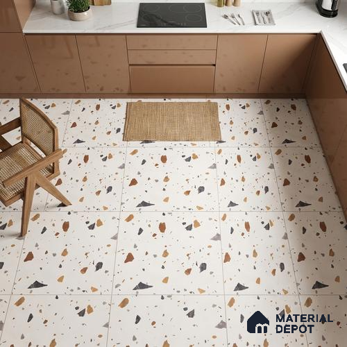 Terrazzo Floor & Wall Tile TL 06131 C Stellar Dust 2 ft x 2 ft Rustic Carving Matte Finish Vitrified Tile - 9 mm | Suitable For Living Room, Bedroom, Bathroom, Kitchen & Dining