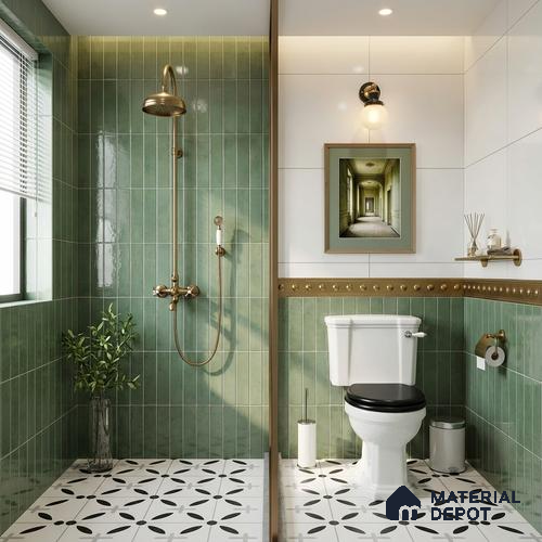 Subway Wall Tile TL 06164 L Solara Forest Green Base 9 x 3 inch Ceramic Glossy Finish - 10 mm | 25 Random Design | Suitable for Accent / Feature Walls, Bathroom, Kitchen Wall & Backsplashes
