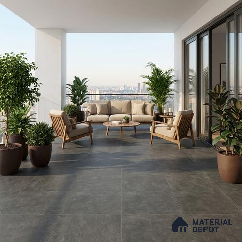 Budget Friendly Cement Look Value for Money Parking Obsidra Floor Tile 16 x 16 inch | TL 06247 | Vitrified Matte Finish Tile - 12 mm | Suitable For Parking, Outdoor, Balcony & Terrace | Pattern Alignment May Vary | 2-3 mm Spacer is Mandatory