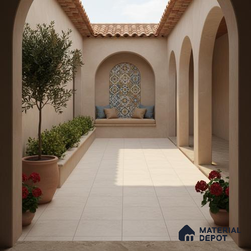 Parking Cement Floor Tile TL 06311 Beige Crema 16 x 16 inch Heavy Duty Glazed Vitirified Tile - 12 mm | Pattern Alignment May Vary | 2-3 mm Spacer is Mandatory