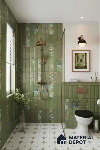 Faux Subway Wall Tile TL 06362 D Green Blend Decor 1 ft x 1 ft Ceramic Matte Finish Tile - 9 mm | Suitable For Kitchen, Bathroom Walls and Backsplashes | Please Expect a Slight Variation of Pattern