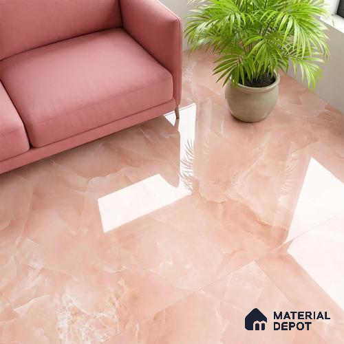 Marble Floor & Wall Tile TL 06393 Afyon Onyx Rose 4 ft x 2 ft High Gloss Finish Vitrified Tile - 9 mm | Suitable for Living Room, Bedroom & Bathroom