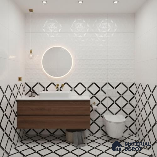 3D Punch Wall Tile TL 06450 Ateler White 2 ft x 1 ft Ceramic Glossy Finish - 8 mm | Suitable for Living Room, Kitchen & Bathroom