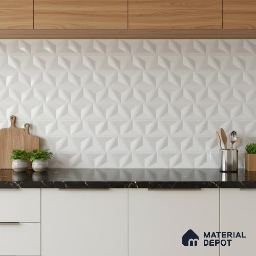 3D Punch Wall Tile TL 06450 Ateler White 2 ft x 1 ft Ceramic Glossy Finish - 8 mm | Suitable for Living Room, Kitchen & Bathroom