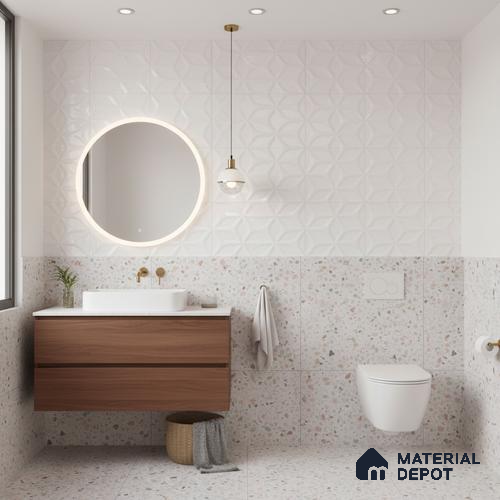3D Punch Wall Tile TL 06451 Jakarta White 2 ft x 1 ft Ceramic Glossy Finish - 8 mm | Suitable for Living Room, Kitchen & Bathroom
