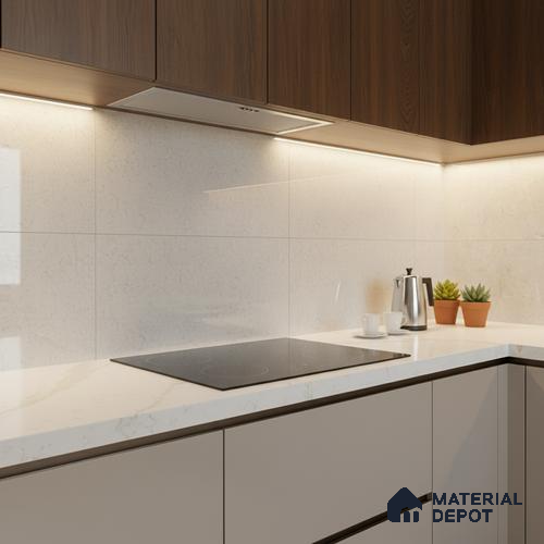 Plain Wall Tile TL 06452 Plain White 2 ft x 1 ft Ceramic Glossy Finish - 8 mm | Suitable for Living Room, Kitchen & Bathroom