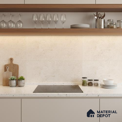 Marble Wall Tile TL 06453 Mirori Beige 2 ft x 1 ft Ceramic Glossy Finish - 8 mm | Suitable for Living Room, Kitchen & Bathroom