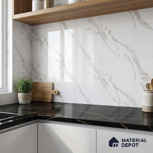 Marble Wall Tile TL 06456 Alexa White 2 ft x 1 ft Ceramic Glossy Finish - 8 mm | Suitable for Living Room, Kitchen & Bathroom