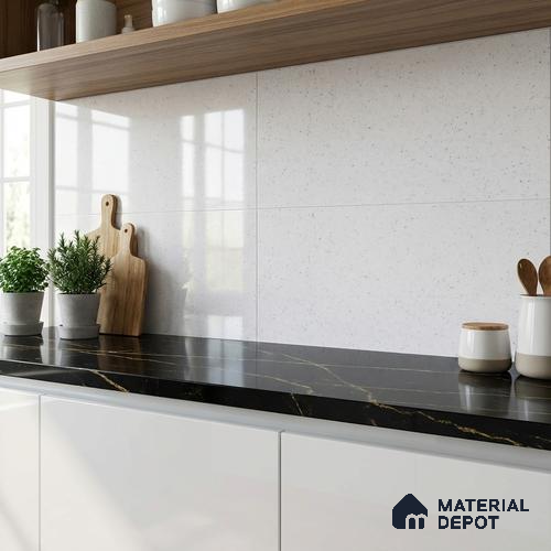 Terrazzo Wall Tile TL 06458 Optima White 2 ft x 1 ft Ceramic Glossy Finish - 8 mm | Suitable for Living Room, Kitchen & Bathroom
